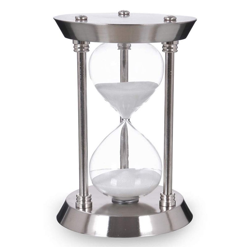 AKAKA MUNING 60 Minute Hourglass Sand Timer with Metal Frame, Big Size Antique Sand Clock, Silver - Image 2